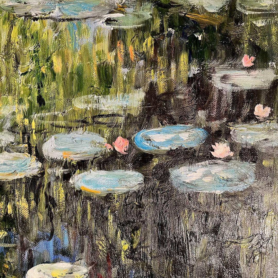 手書き油絵 クロード・モネ 睡蓮の池 額付き 絵画 インテリア 油彩画