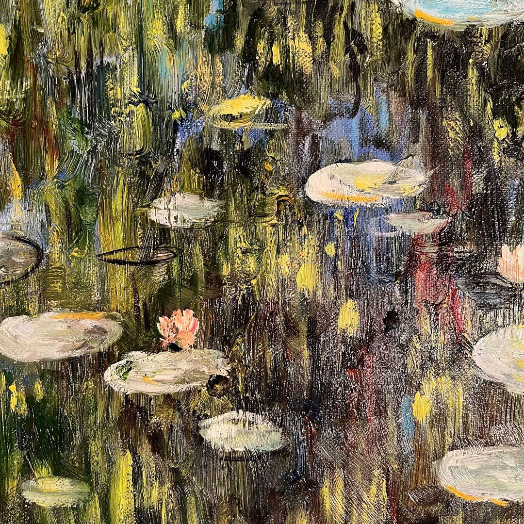 手書き油絵 クロード・モネ 睡蓮の池 額付き 絵画 インテリア 油彩画