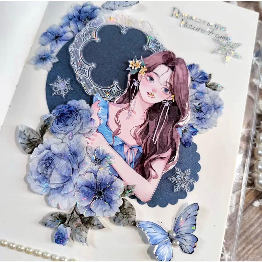 贝壳光 旧蓝笺 ダイカット加工 6cm×5.2m 海外マスキングテープ　花　バラ