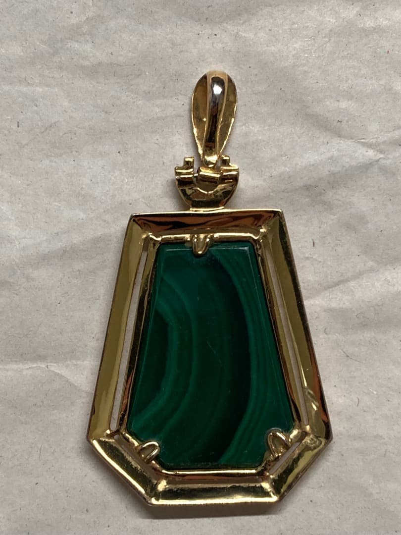 刻印 ゴールド マラカイト 天然石 象嵌 ペンダント 高級 アート 芸術