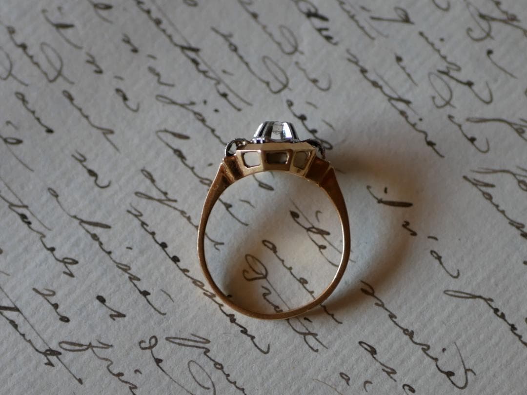 天然ダイアモンド　アールデコ　K18 アンティークリング　フランスアンティーク