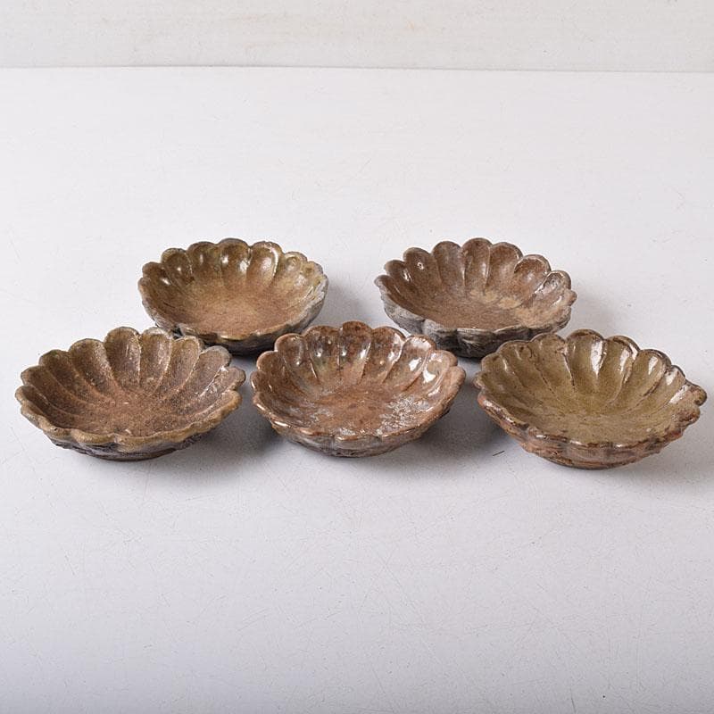 和食器　備前焼　古備前　波千鳥文　手塩皿　五客　C　R8360