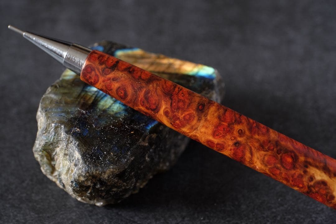 PG5木軸カスタム0174　高村杢工房 製図用シャープペンシル　花梨瘤　紅白