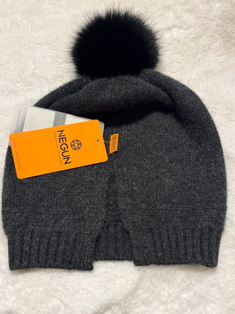 カシミヤ100%ビーニー　ポンポン付き、カシミヤヘッドバンド