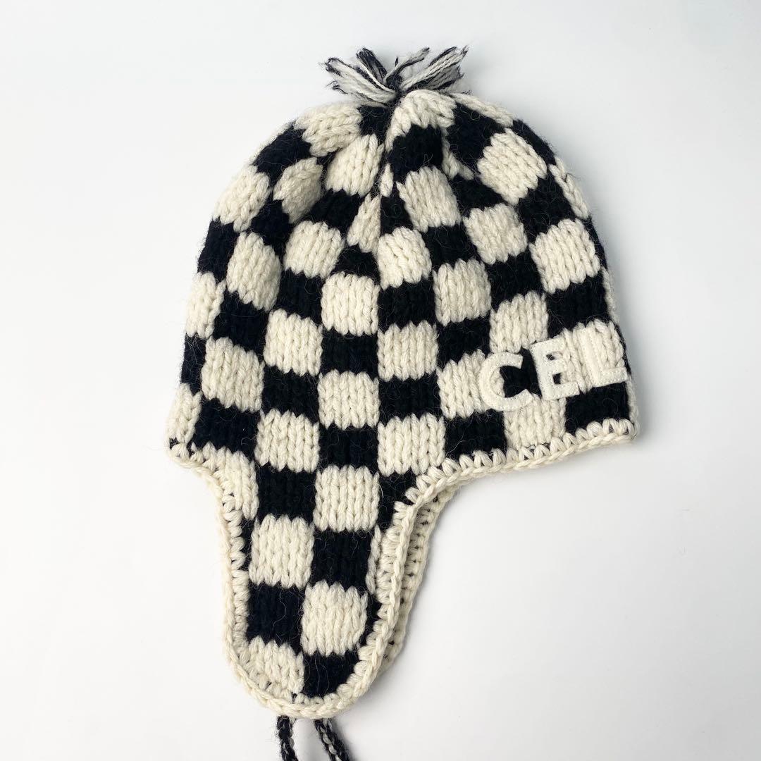 セリーヌCELINE チェック ニット ロゴ キャップ