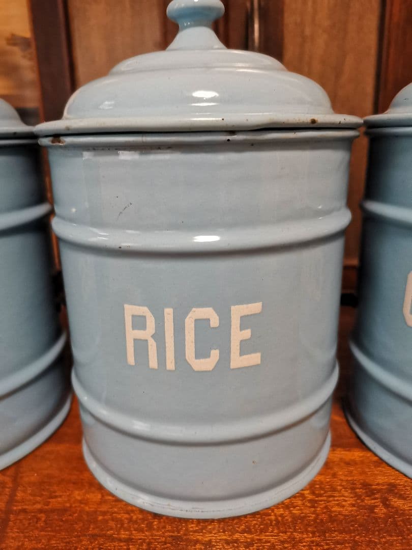 アンティークホーロー水色キャニスター3点セット美品