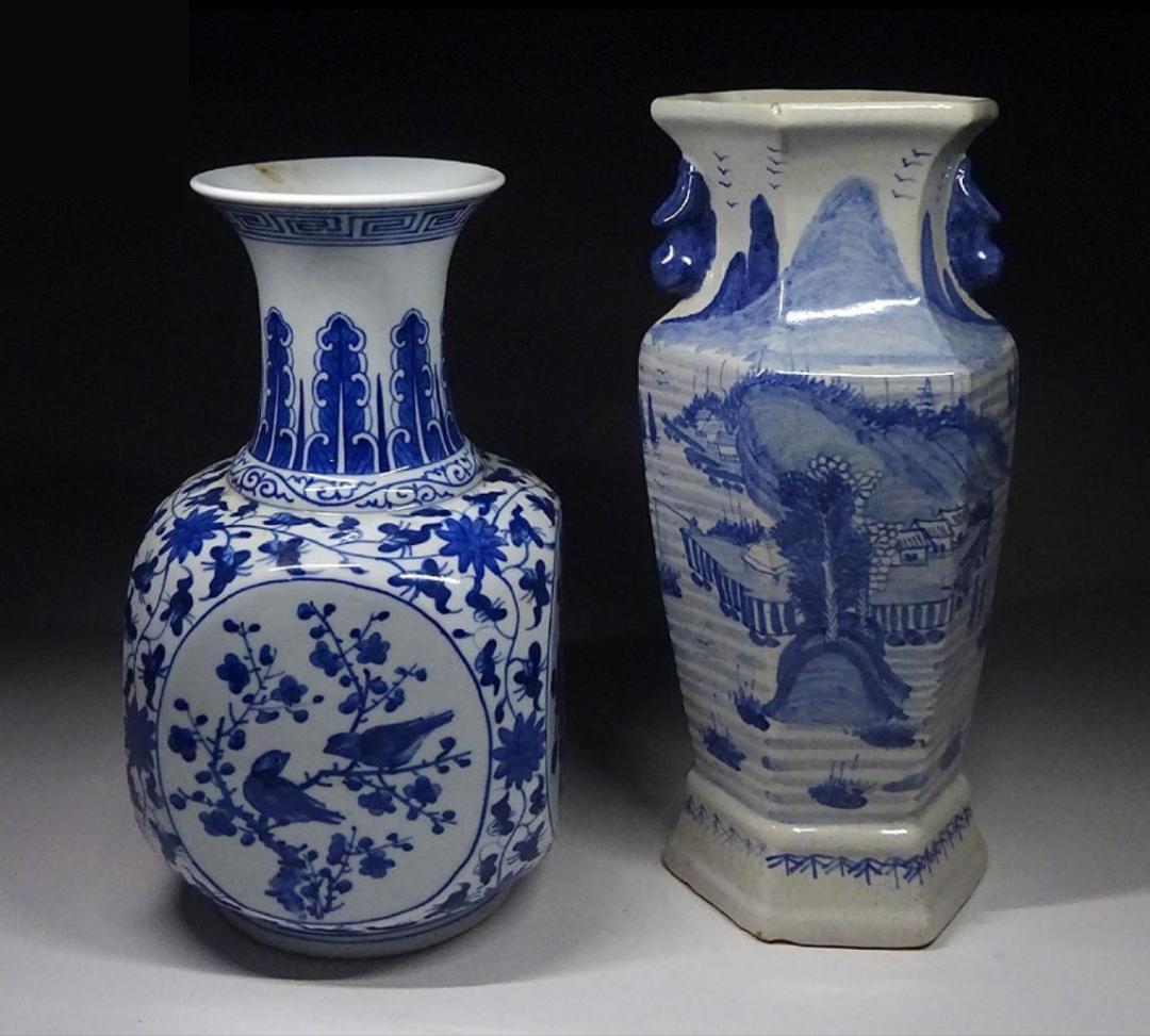 中国古玩 青花 染付 花瓶 2点 大明宣徳年製 含 唐物 t99147