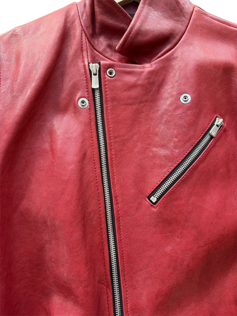 希少カラー noid ラムベジタブルWライダースジャケット レッド