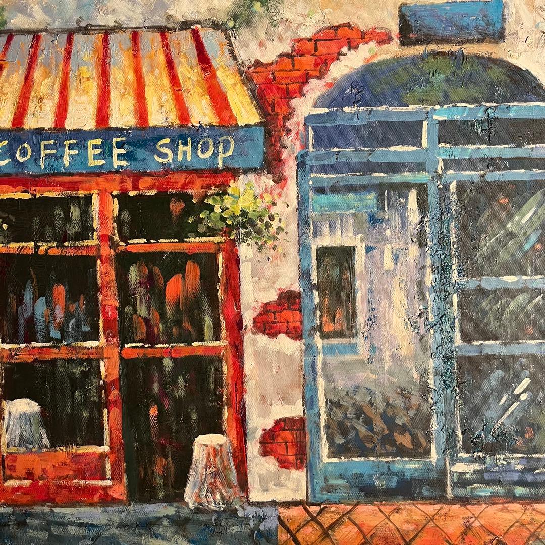 手書き油絵 パリの街角 額付き インテリア 油彩画