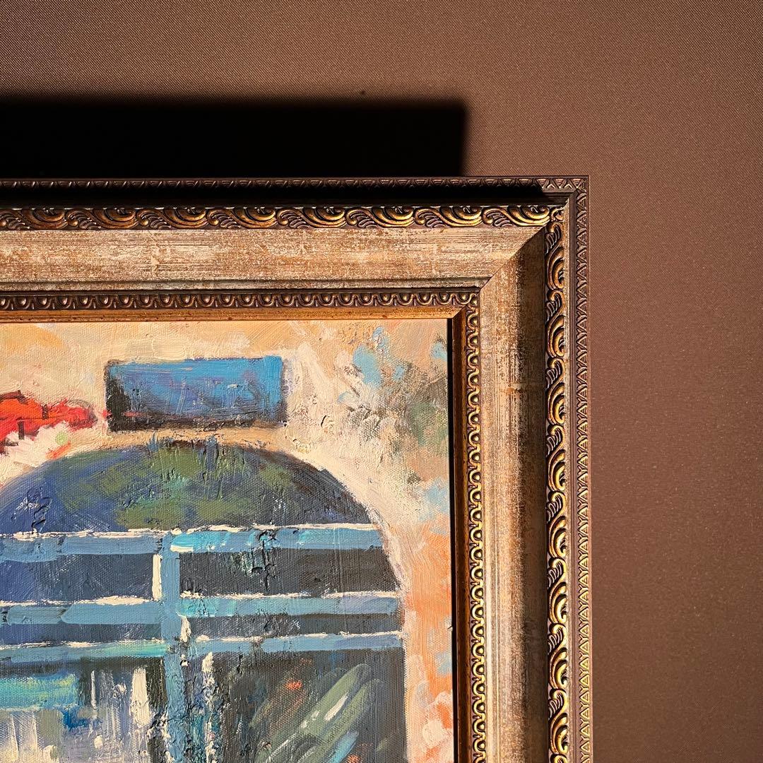 手書き油絵 パリの街角 額付き インテリア 油彩画