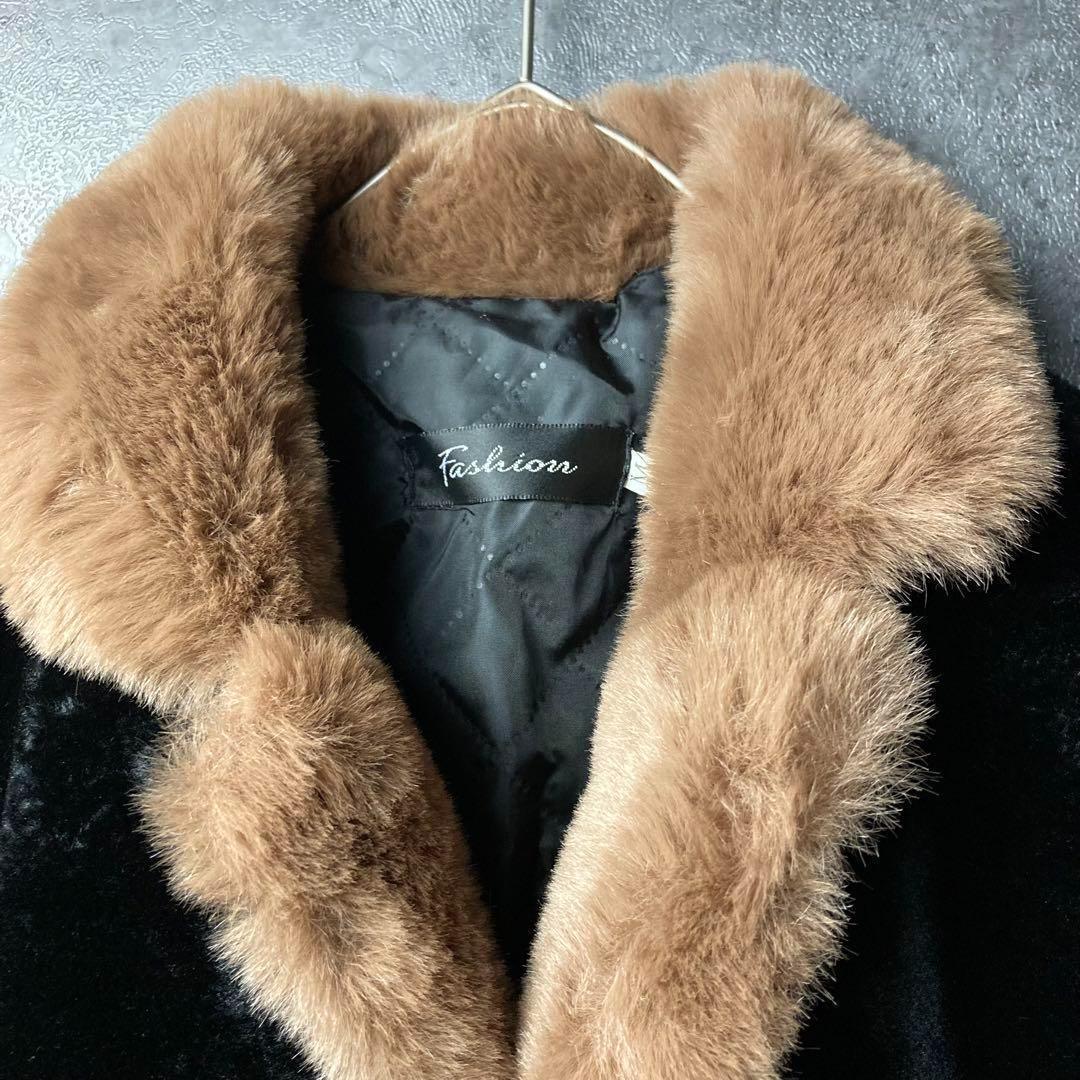 vintage ファーコート　フェイクファー　黒　ブラウン　レトロ