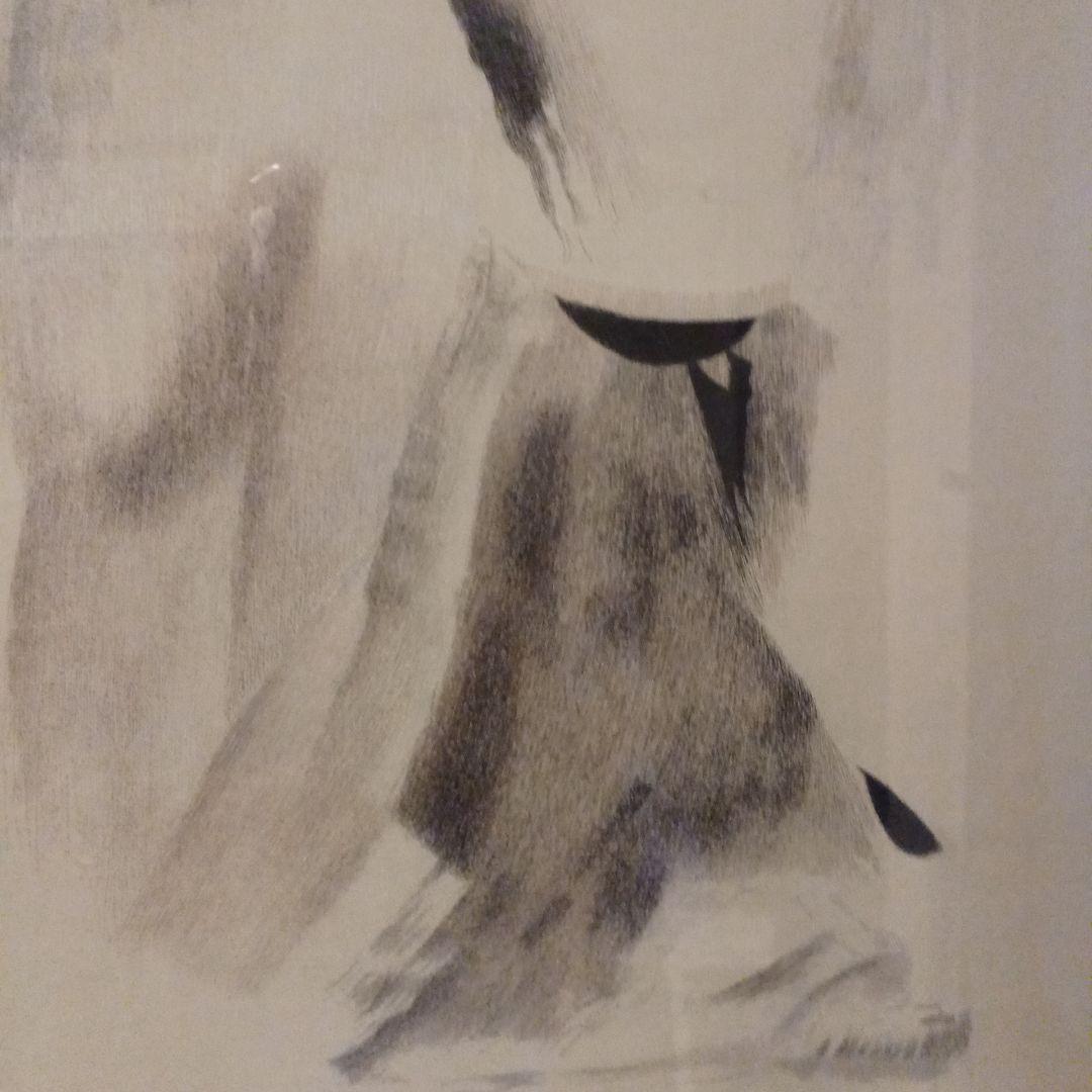 大幅値下げ　額装品　水墨画風　刺繍作品　蘇州大師　王麗華作　「梁楷　溌墨仙人」