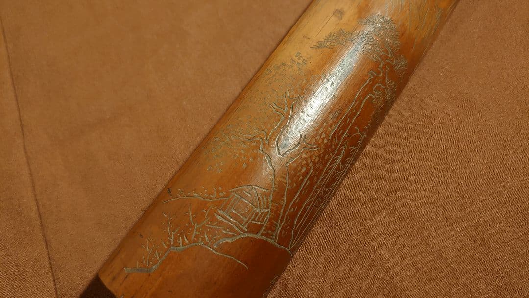 茶合　竹製　古竹　彫刻　茶道具　工芸　在銘　１客