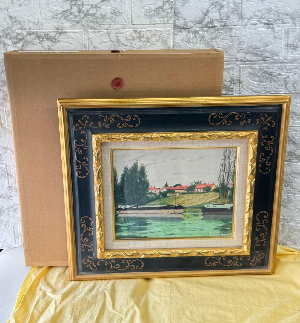 古田 帯川 『セーヌ川畔』 3号 梅田画廊 絵画 油彩 洋画