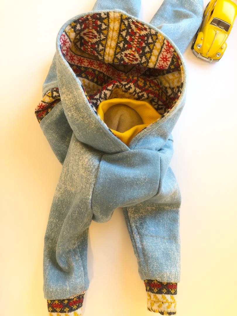 黄色い袖のロンパース　イタグレ服　犬服　ハンドメイド