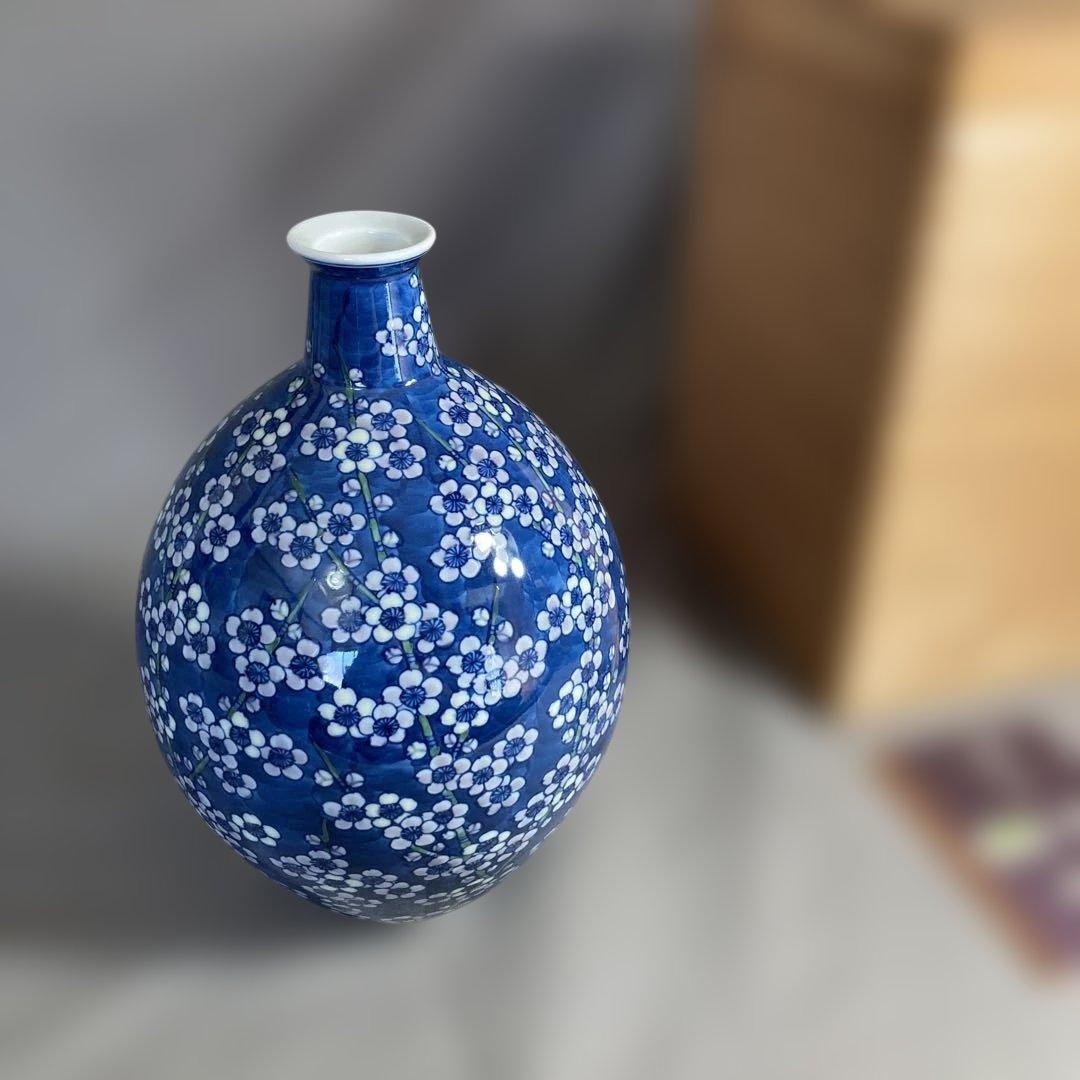 【源右衛門】古伊万里の伝統　日本の名窯　舘林源右衛門作　染錦枝梅文　花瓶