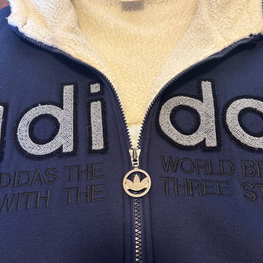 （あめ） adidas ライニング パーカー デサント製 ネイビー