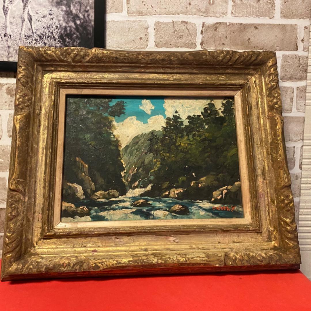 小野田豊 油絵 額縁付き 渓流風景画 東光会所属画家 アート インテリア