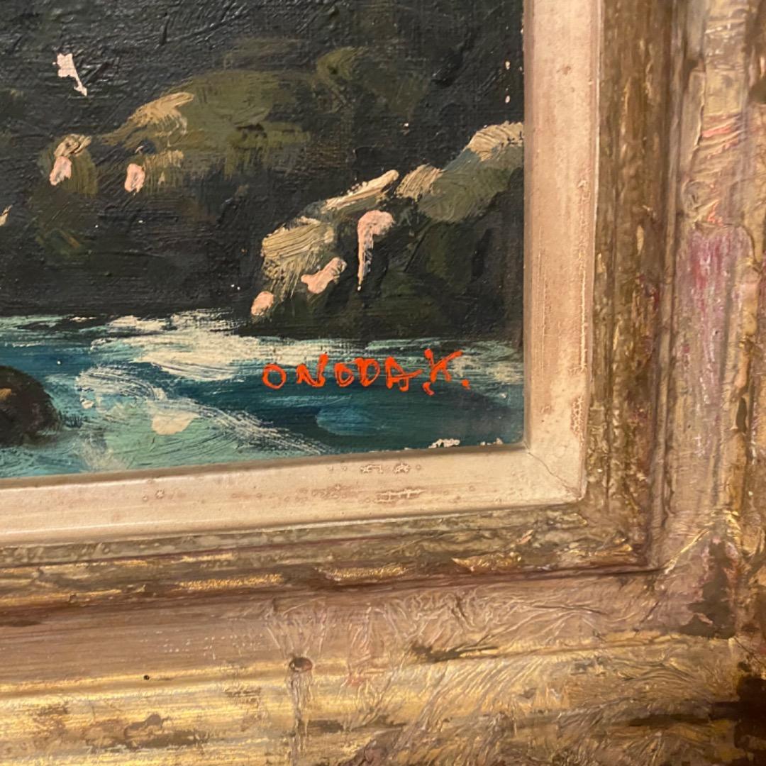 小野田豊 油絵 額縁付き 渓流風景画 東光会所属画家 アート インテリア