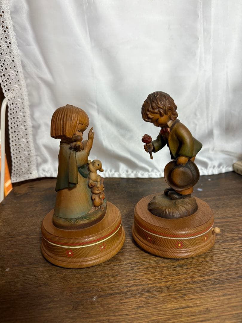 ANRI 木彫り ペア　オルゴール Reuge社製ムーブメント付 イタリア製