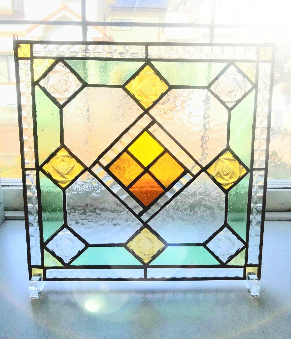 ステンドグラス アンティーク調パネル　ローズガラス使用