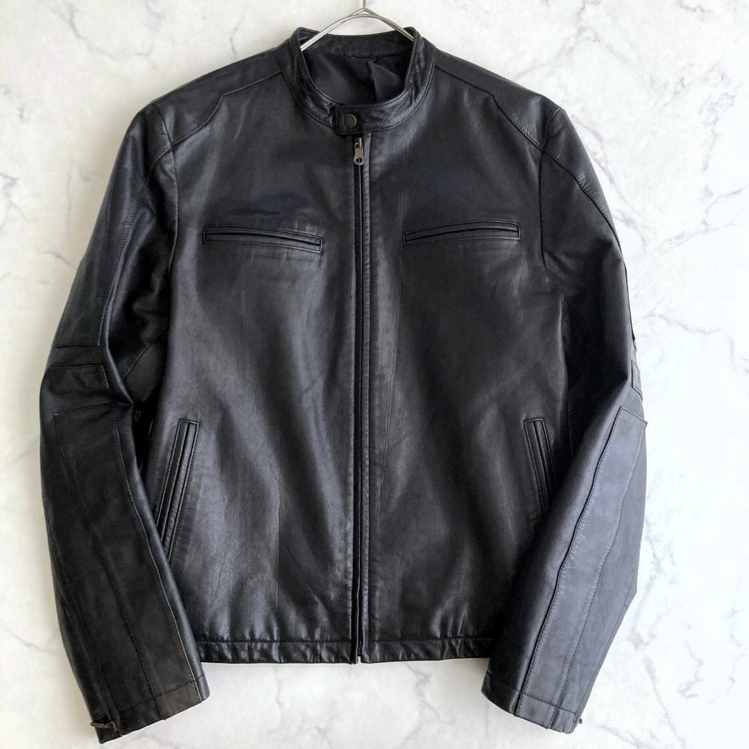 【極美品】コムサデモードメン　レザーライダースジャケット パッチワーク
