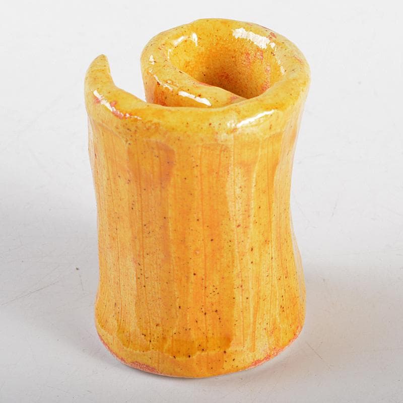 茶道具　川瀬竹志作　黄彩　の字蓋置　共布共箱　V　R5376