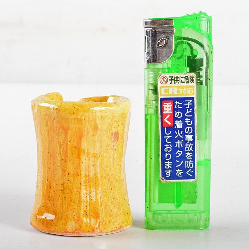 茶道具　川瀬竹志作　黄彩　の字蓋置　共布共箱　V　R5376