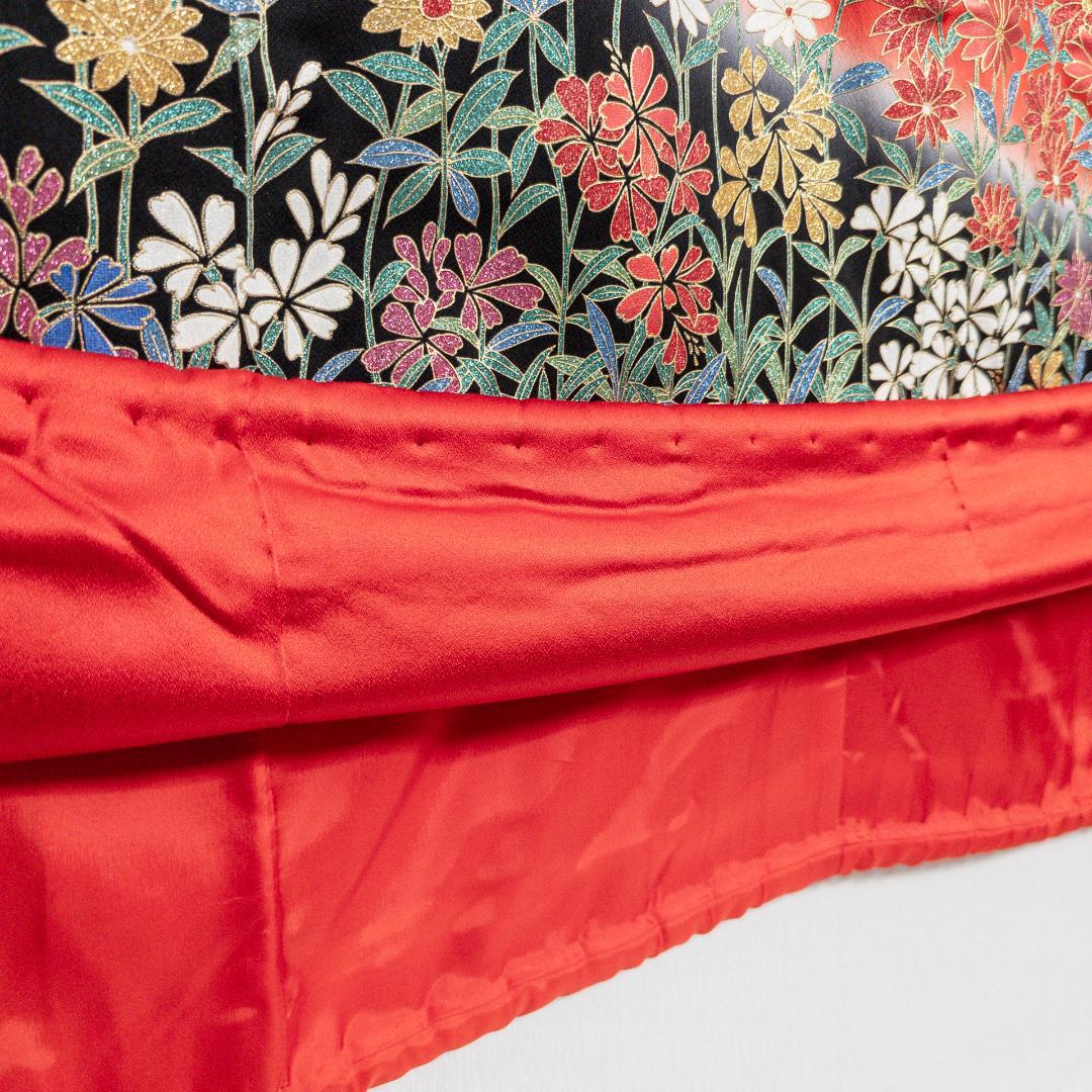 R7SK1289 引き振袖 大振袖 赤 ゴールド 豪華 ラメ 花 シルク 着物