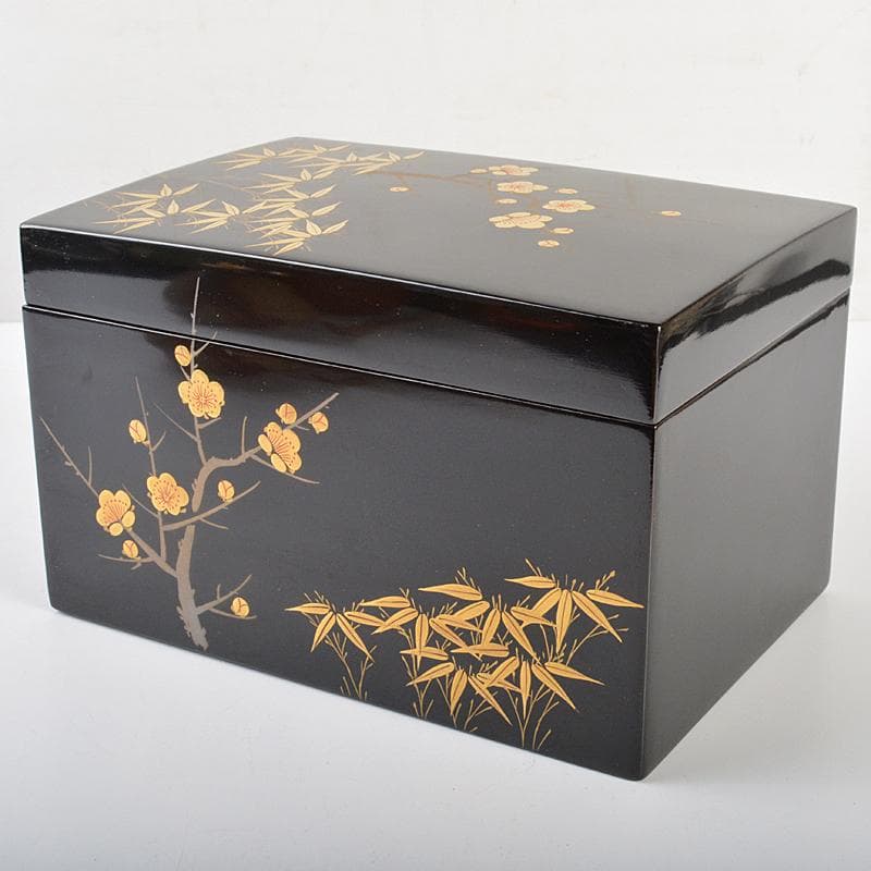 茶道具　黒漆　四君子蒔絵　茶箱　茶碗　茶入など　四点一式　仕覆付　V　R7344