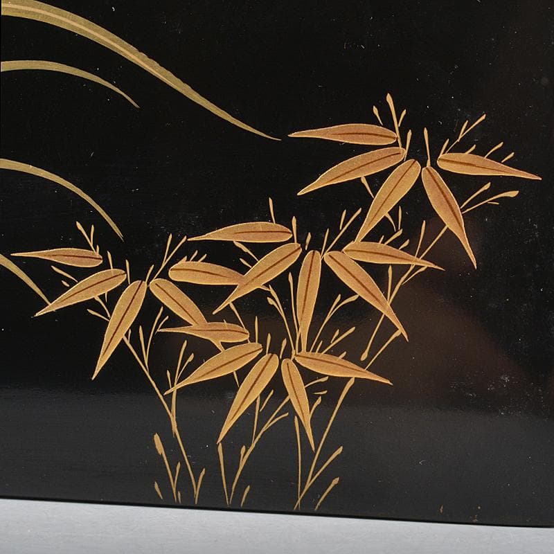 茶道具　黒漆　四君子蒔絵　茶箱　茶碗　茶入など　四点一式　仕覆付　V　R7344