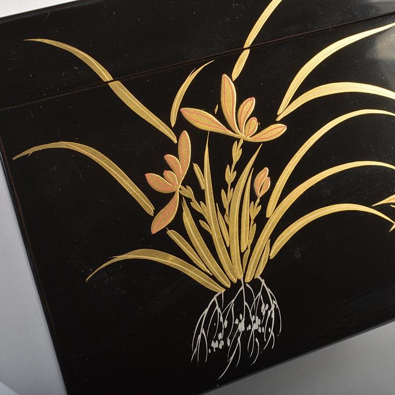 茶道具　黒漆　四君子蒔絵　茶箱　茶碗　茶入など　四点一式　仕覆付　V　R7344