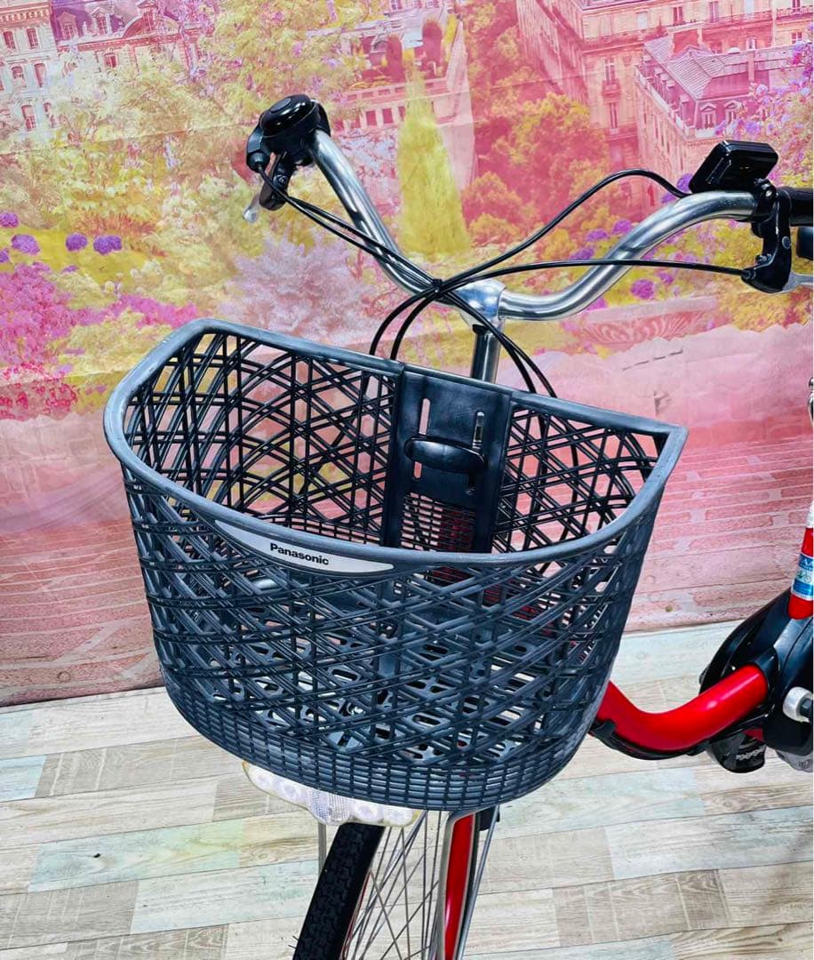 K2919 電動自転車パナソニック ママチャリ 24インチ レッド 送料無料