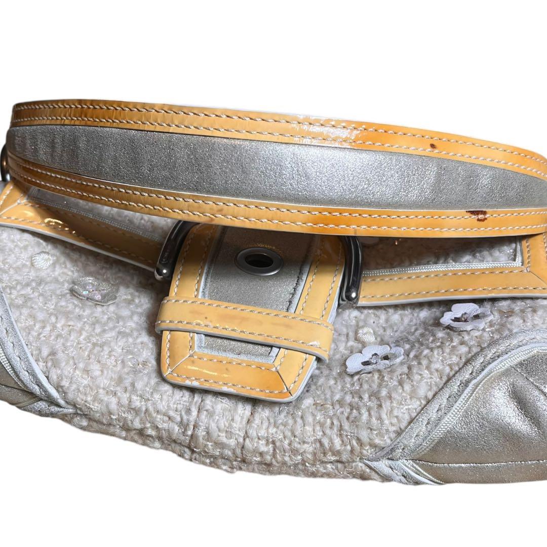 レア　COACH ツイード　スパンコール　フラワー　ワンショルダー10070