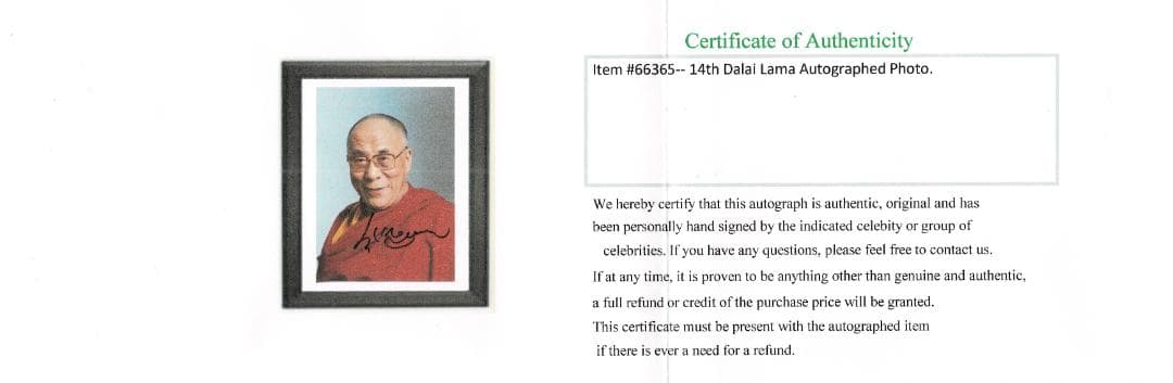ダライ・ラマ14世 サイン入り写真 木製フレーム