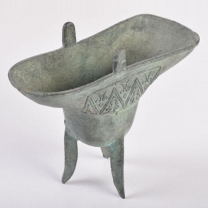 中国　古銅青銅　饕餮文爵　V　R8942