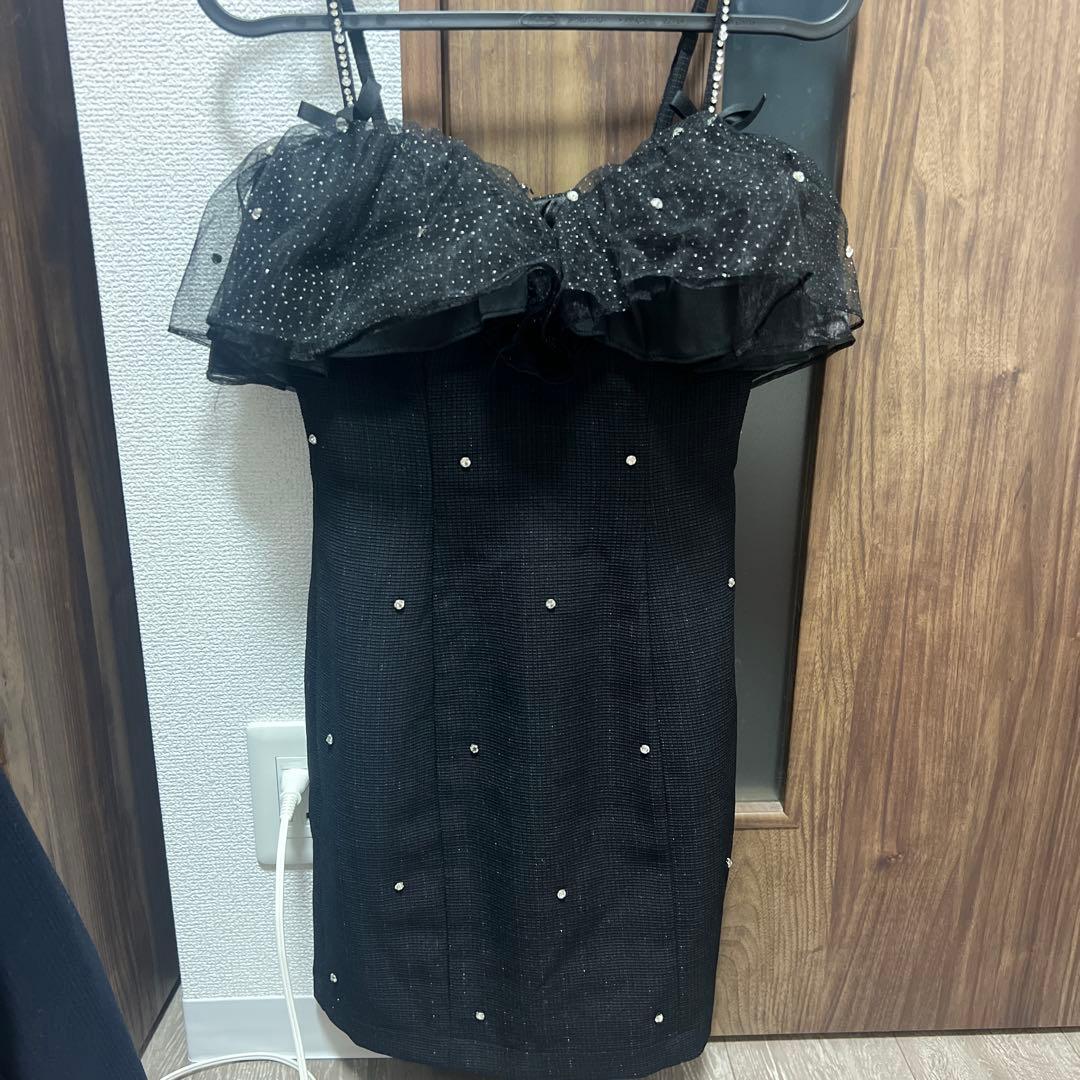 ROBE de FLEURS ブラックオフショルダードレス S