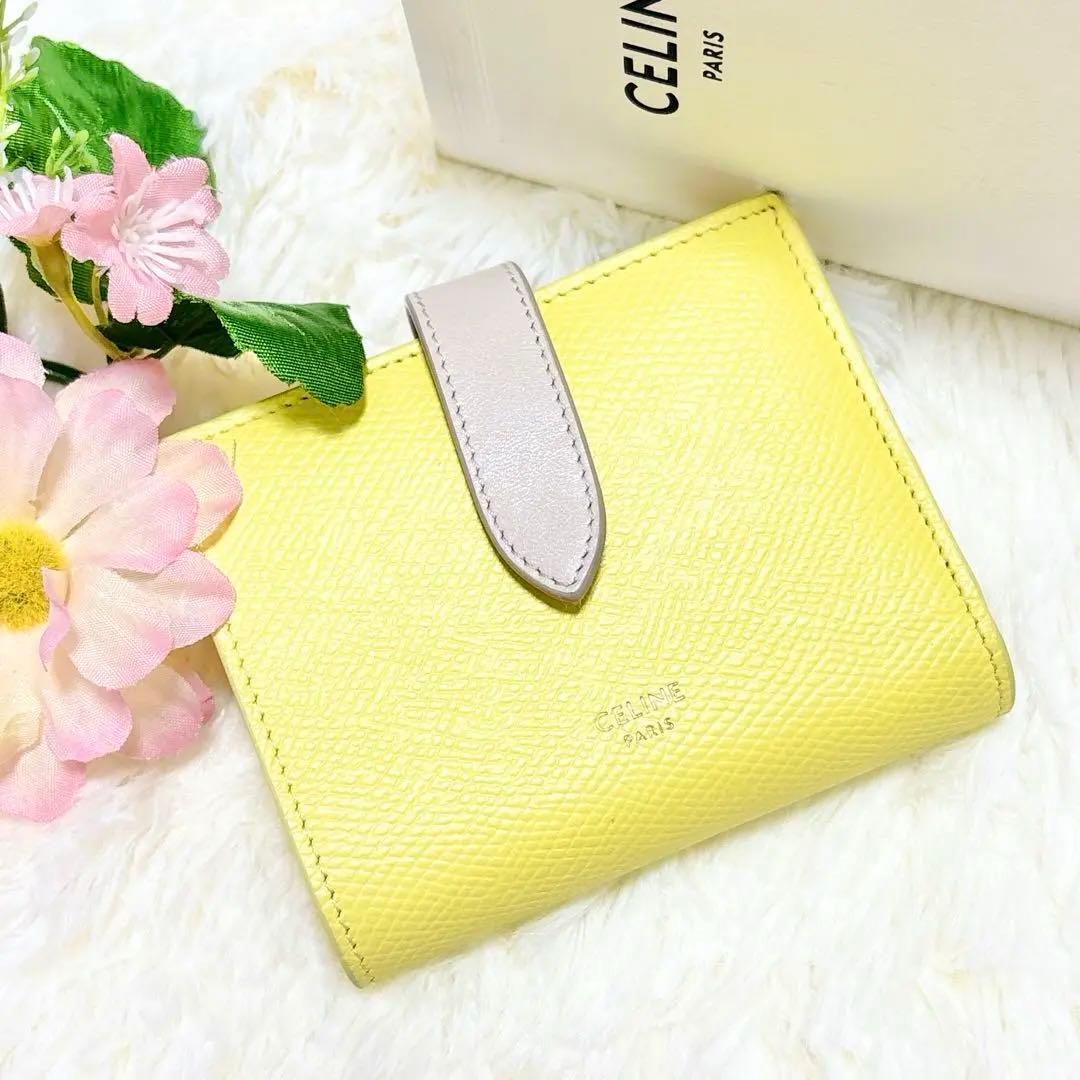 極美品✨️CELINE 二つ折り財布 イエロー スモールストラップウォレット