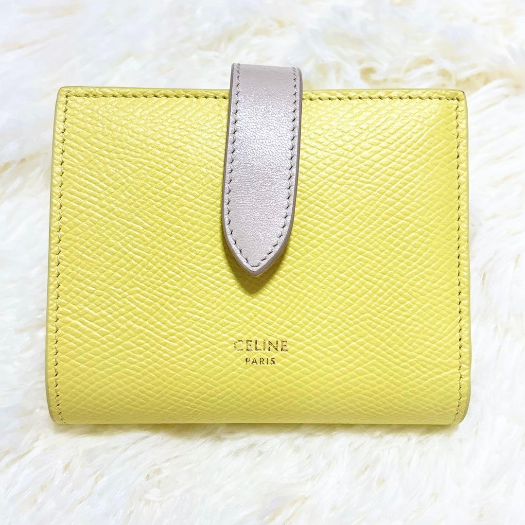 極美品✨️CELINE 二つ折り財布 イエロー スモールストラップウォレット