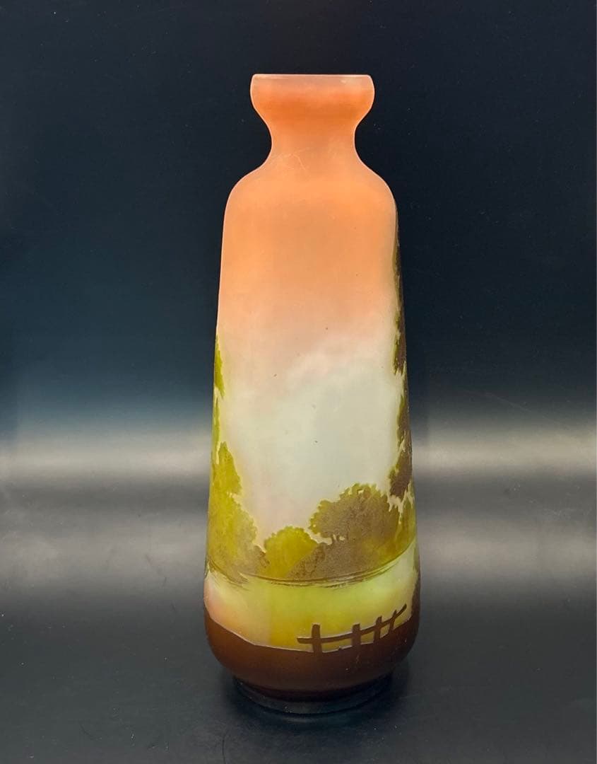 【希少アンティーク】エミール・ガレ 花瓶 29cm 湖水風景 フラワーベース