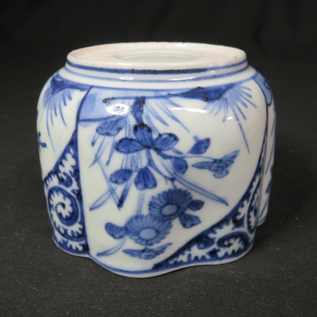 向付 2客 角向付 染付 白抜唐草文様 蛇の目 古伊万里 上手物