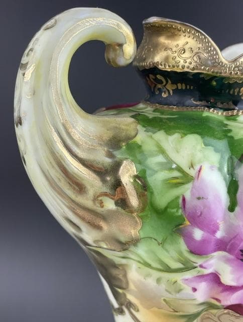 【大型】オールドニッポン 約30㎝ 芥子紋花瓶 アールヌーボー 金盛り ポピー