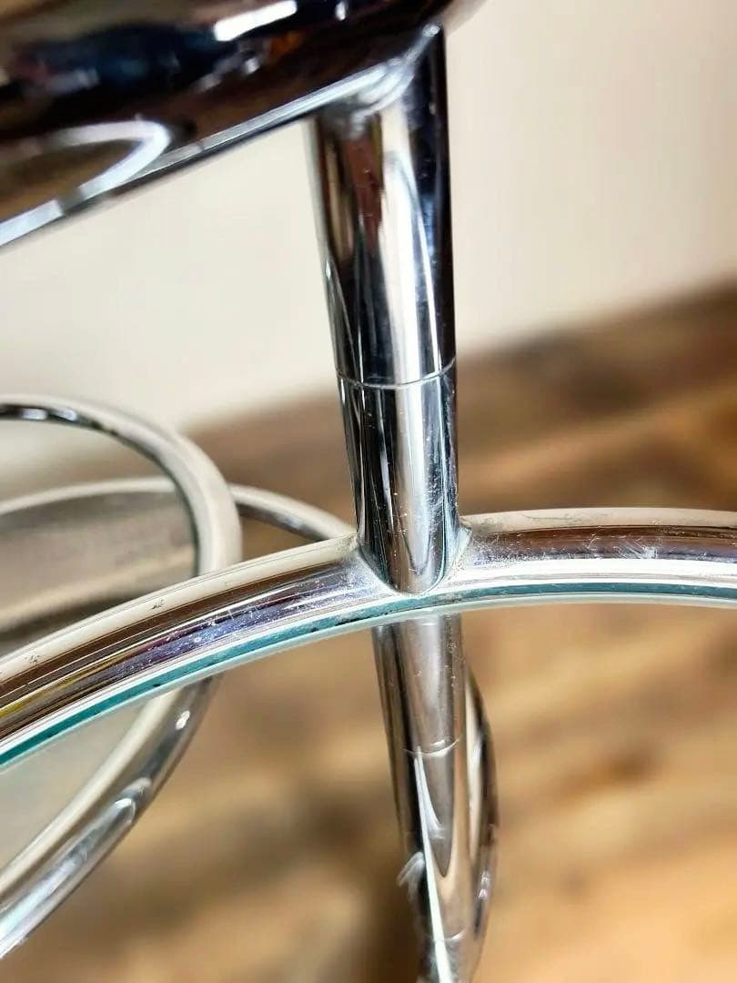 ミッドセンチュリー ガラステーブル４段 丸テーブル 可変式 モダン