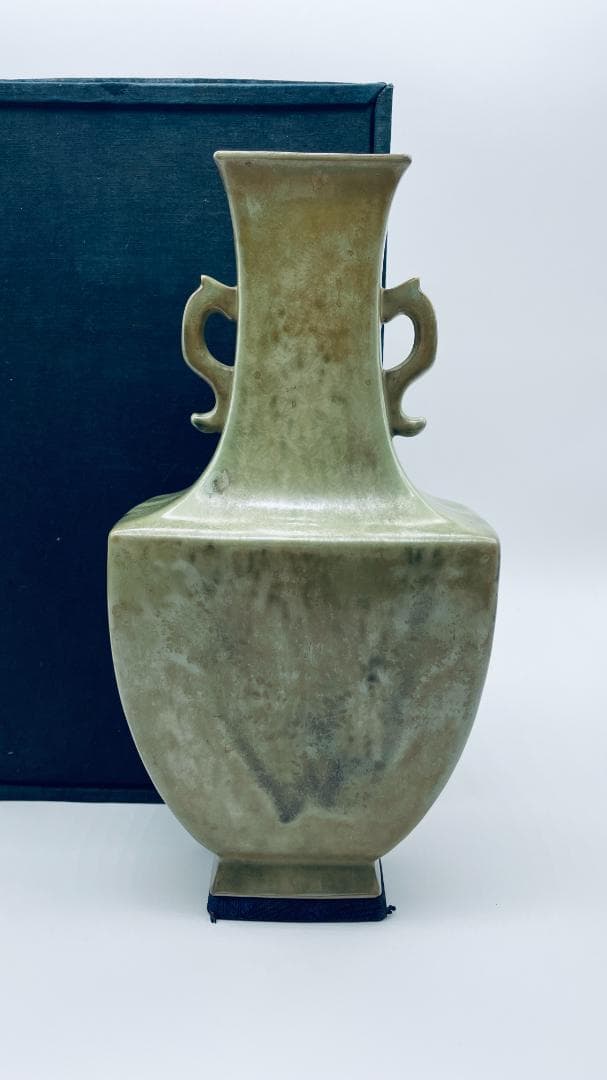 【大正】小森忍 緑釉雙耳瓶 匋雅堂製款 大連市 中国美術 中国古玩