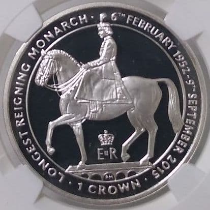 2015 マン島エリザベス女王在位最長記念プルーフ銀貨 NGC PF70UC②