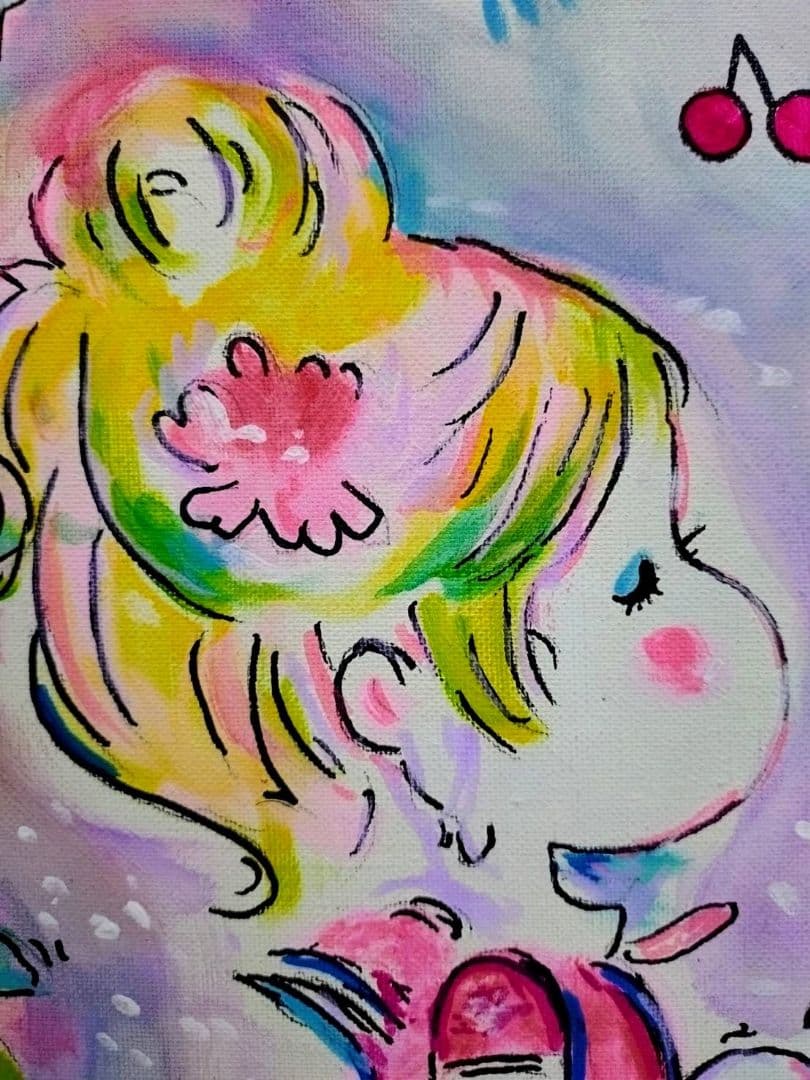 【F6号】水森亜土　手描き作品/表裏サイン・裏描き有/油彩/アクリル/額縁/額装