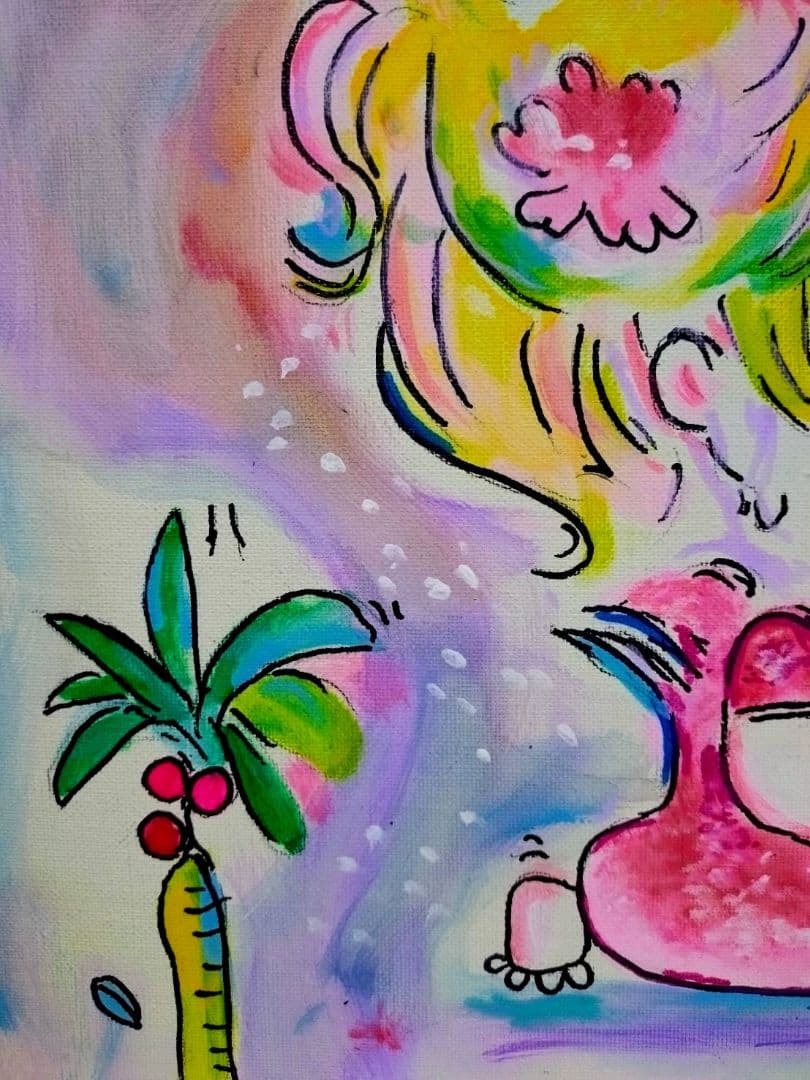 【F6号】水森亜土　手描き作品/表裏サイン・裏描き有/油彩/アクリル/額縁/額装