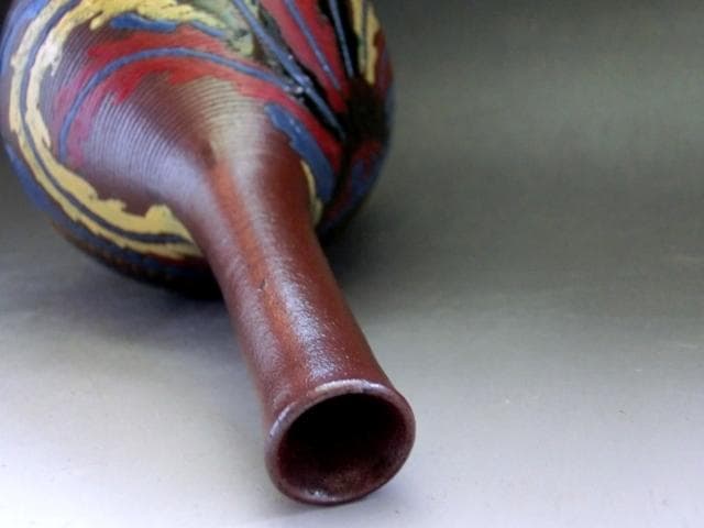 花瓶■色絵備前 鳳凰紋 花生 花器 一輪挿し 徳利型 古美術 時代物 骨董品■