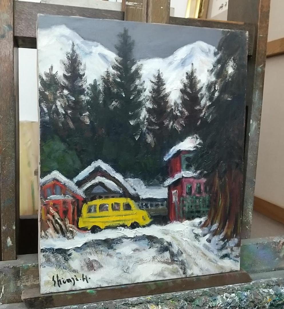 「雪の温泉場」Ⅱ 法師 '61 F8 油絵 油彩画 絵画 アート 風景画