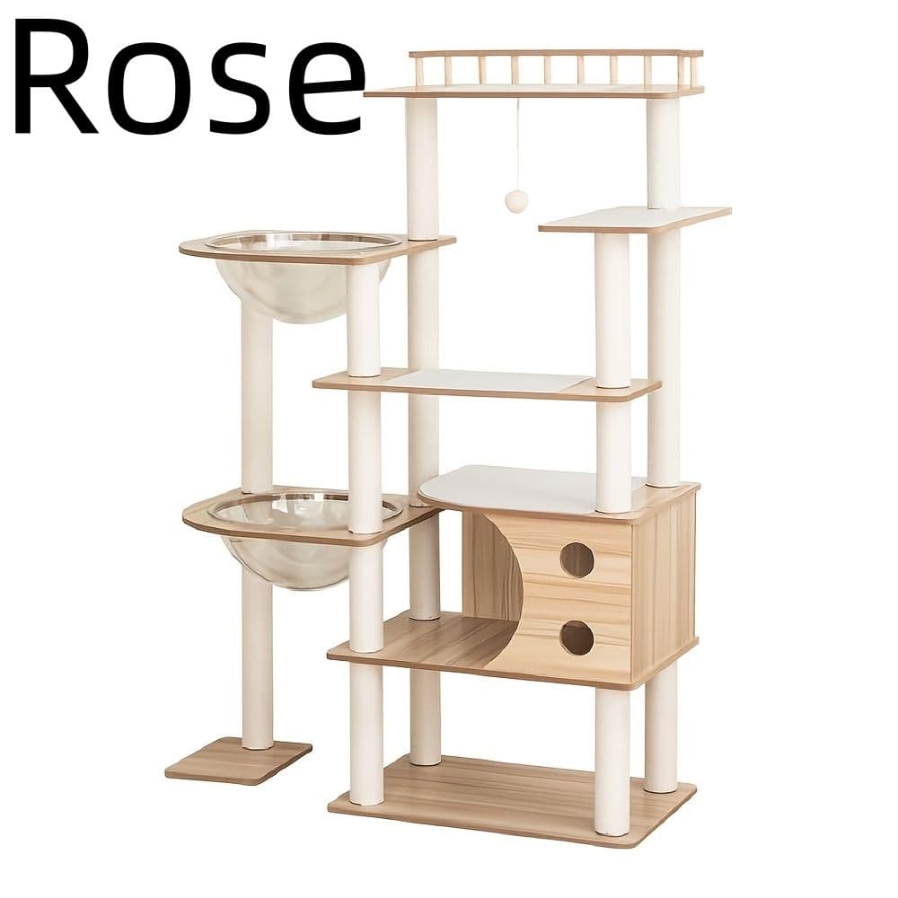 キャットタワー 木製 据え置き おしゃれ 多頭飼い 滑り止めマット付き